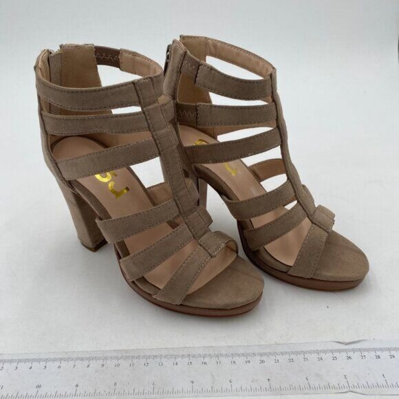 FSJ Grey Chunky High Heel Sandals Open Toe T-Strap Cutout Dress Party Prom Shoes - Picture 4 of 8